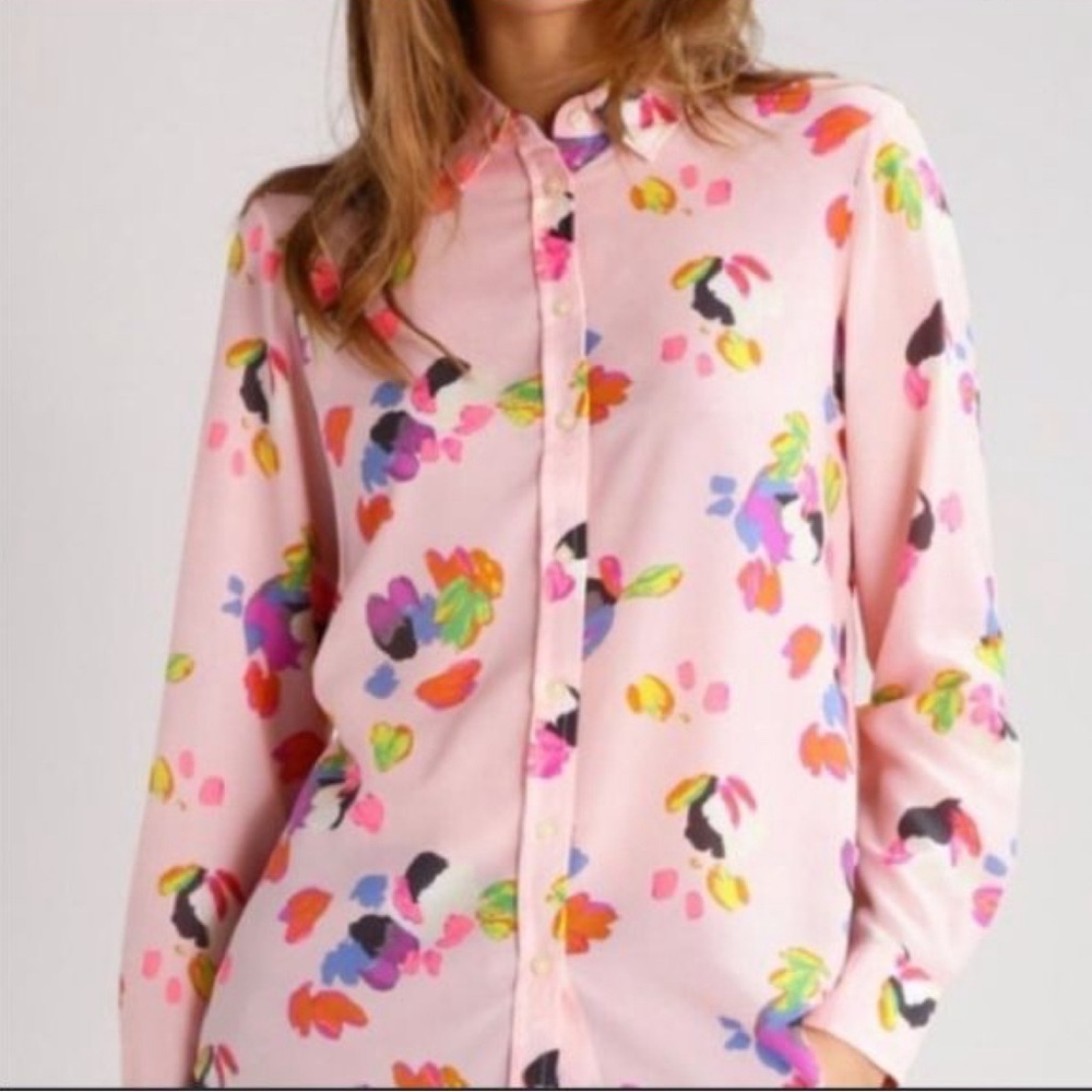 Banana Republic Womens Dillon Shirt Floral Button Front Blouse Top Medium Pink